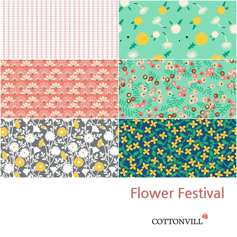 COTTONVILL 20COUNT Cotton Print Quilting Fabric (Quarter 6pcs, Flower Festival) - Image 2